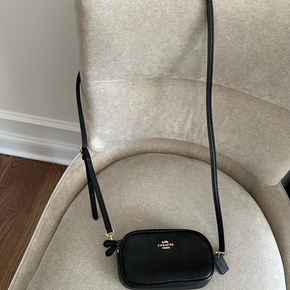 Coach Mini crossbody Bag black pebble leather. Adjustable strap, multiple pocket - Picture 12 of 15